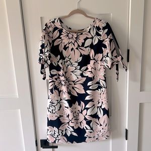 Floral pink, blue and white shift dress.